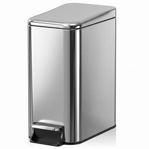 Halituny Small Bathroom Trash Can w/Lid Soft Close, 6 Liter/1.6 Gallon Stainless Steel Garbage Can w/Inner Bucket, Trash Bin Waste Basket for Kitchen, Bedroom, Living Room, Office, Toilet, Silver - Image 1