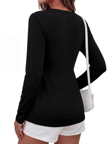 BTFBM Babydoll Tops for Women 2026 Fall Fashion Twist Front V Neck Flowy Long Sleeve Blouses Dressy Casual Peplum Tops(Black, X-Large) - Thumbnail 4
