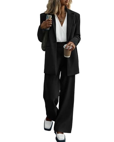 KIRUNDO Women Suits 2 Piece Set Business Casual Dressy Oversized Blazer Jacket and Wide Leg Dress Pantsuits Formal Outfits(Black, X-Large) - Image 1