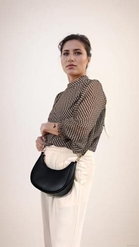 WuliTown Small Crescent Shoulder Bag Under the Arm Purse, Cute Hobo Black Shoulder Bag,Mini Clutch Purse with Zipper Closure - Thumbnail 2