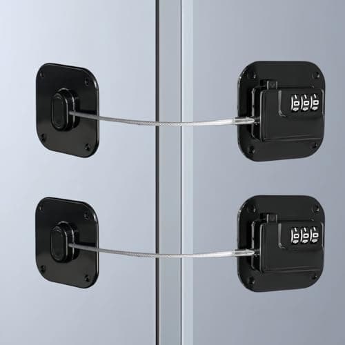 2 Pack Refrigerator Lock - Heavy Duty Combination Fridge Lock, Child/Baby Proofing Tool for Cabinets, Closets, Drawers, Window and More, Easy Install and Use (Black) - Image 1