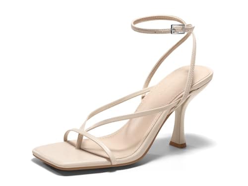 Coutgo Womens Strappy Kitten Heels Sandals Square Open Toe Flip Flops Summer Dress Shoes, Nude, size 11 - Image 1