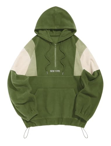 ZAFUL Men's Fluffy Polar Fleece Sweatshirt NEW YORK Embroidery Colorblock Half Zip Unisex Hoodie - Image 1
