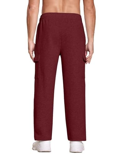 Deyeek Mens Jogger Sweatpants Open Bottom Cargo Sweatpants for Men Loose Fleece Lined Sweat Pants Thick Cotton Maroon Sweats - Thumbnail 2