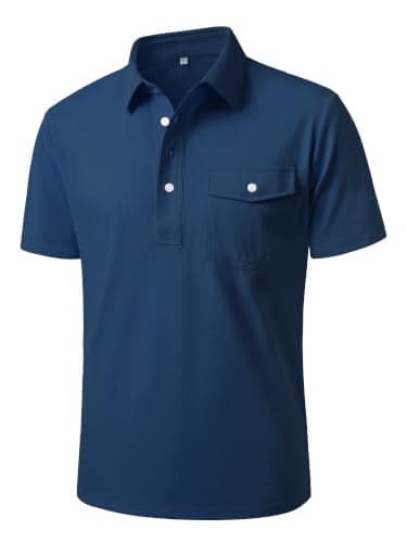JEMLDL Golf Polo Shirts for Men Quick Dry Stretch Lightweight Slim Fit Polo Shirt with Pocket 4 Button Placket Dark Blue 3XL - Image 1