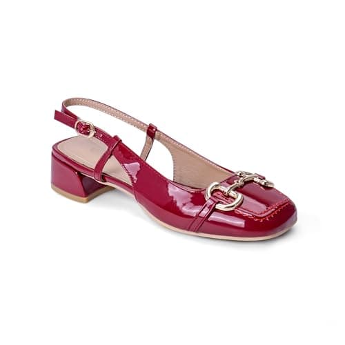 Red Slingback Mary Jane Heels for Women Square Toe Pump Shoes Low Block Chunky Heel Closed Toe Heels Classic Daily Office Dressy Church Shoes Size 10 - Thumbnail 5