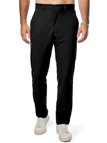 JMIERR Mens Chino Pants Stretch Dress Pants Lightweight Flat Work Pants Casual Comfy Trousers with Pockets,Medium,Black - Image 1