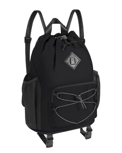 WANDF Drawstring Backpack with Removable Wet Pocket, Sandproof Beach Backpack with Bottom Compression Strap for Beach Mat, Swim Bag for Pool, Gym, Travel and Workout Gear (Black) - Image 1