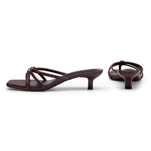 Athlefit Kitten Heels for Women Burgundy Flip Flop Strappy Low Heels Square Toe Dressy Party Heeled Thong Sandals Size 9.5 - Thumbnail 5
