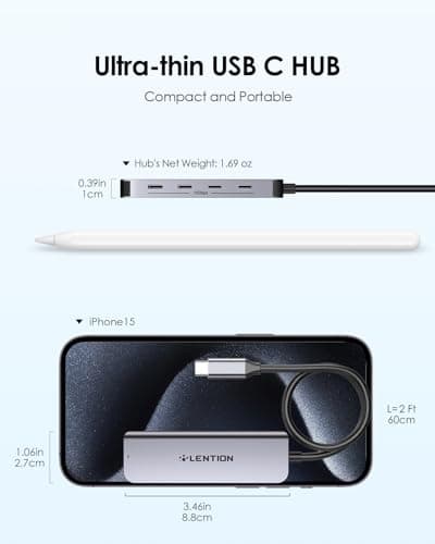 LENTION 4-Port USB-C Hub with Long Cable 2FT, USB-C Hub Multiport Adapter 4 x Type-C 3.2 10Gbps, 100W PD Charging USB-C Splitter, Compatible with MacBook Pro/Air, MacBook Neo and More(Space Gray) - Thumbnail 5
