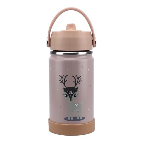 Clevakid Stainless Steel Water Bottle – Double-Wall Insulated Tumbler, leakproof closeable straw | for Preschool, School, Sports, Travel & Car | 350ML OZ (Dark Brown Toffee ClevaWhity Friend) - Image 1