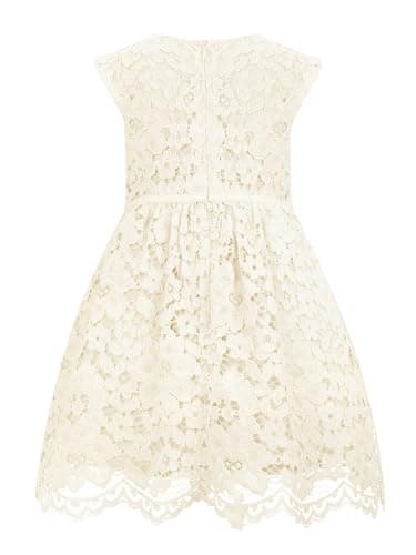 ALLOVIN Girls & Toddlers Sleeveless A-Line Lace Party Dress Birthday Wedding & Flower Girl Dress with Beaded Bowknot | Ivory | 2-3T - Thumbnail 4