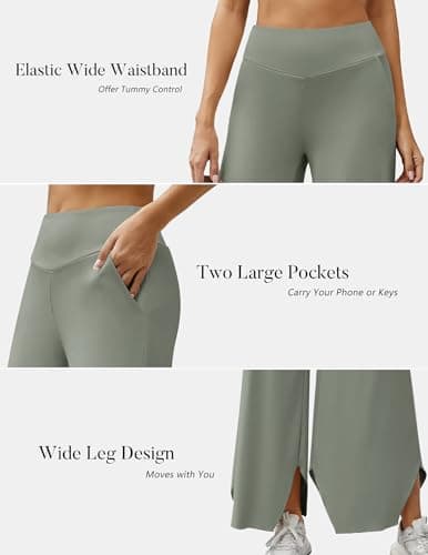 Wide Leg Pants for Women Loose Yoga Pants with Pockets Stretch Casual Lounge Pants with Pockets Grey Sage XXL - Thumbnail 4