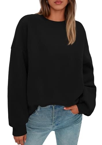PRETTYGARDEN Sweatshirt for Women Oversized Crewneck Long Sleeve Pullover Fleece Top 2026 Fall Winter Fashion Outfits Clothes (Black,Medium)