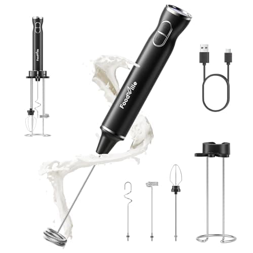 FoodVille MF06 Rechargeable Milk Frother 1800 Mah with 9 Speed and 3 Frother, LED Display Screen, Storage Stand, for Coffee Milk Foam, Cappuccino, Latte, Keto Diet, Protein Powder, Matcha, Bulletproof