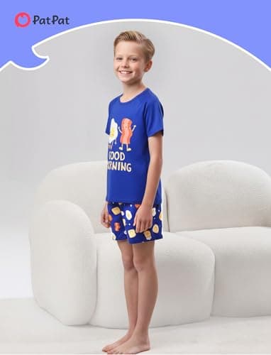 PATPAT Boys Pajama Sets Soft Loose Sleepwear Short Sleeve Tops with Shorts PJ Set Summer Lounge Wear for Kids Blue Food 9 Year - Thumbnail 3