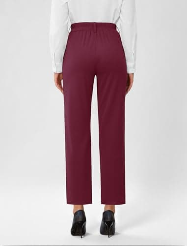 AB-Eleven Straight Leg Womens Dress Pants for, Stretchy Work Office Pants Pull on Business Casual Slacks with Pockets Wine Red - Thumbnail 2