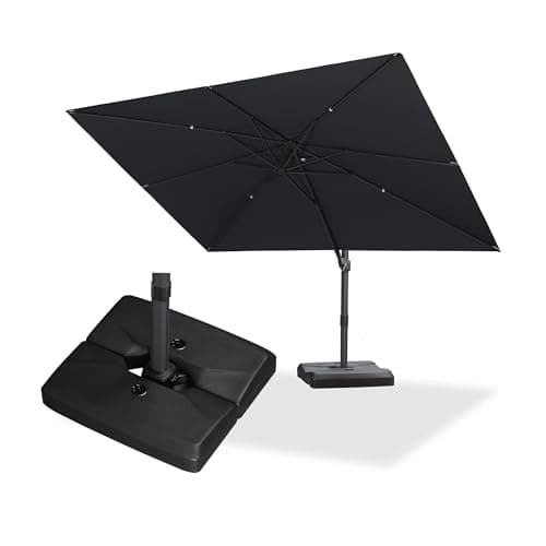 PURPLE LEAF 9' × 11.5' Patio Cantilever Umbrella with Base Outdoor Rectangle Adjustable Offset Umbrellas with 360-degree Rotation and 8 Heavy Duty Metal Ribs for Garden Deck Pool Grey - Image 1