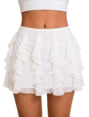 Avidlove Womens Mini Skirt Elastic Waist A Line Skirt Y2K Beach Vacation Casual White S - Image 1