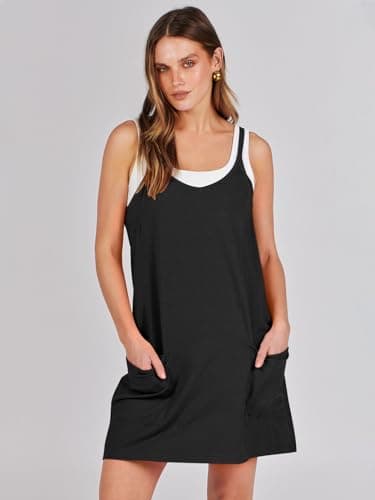 Prinbara Women Athletic Tennis Dress Summer Workout Sports Mini Romper Dress Built in Shapewear Shorts Sundress 2026 Outfits Black X-Small - Thumbnail 2
