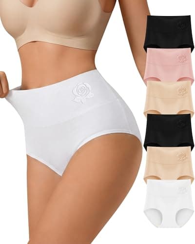 YDQ Women's Cotton Underwear High Waisted Tummy Control Top 6 Pack Postpartum Compression Ladies Panties Post Partum Breathable Moisture Wicking (Multicolor,M) - Image 1