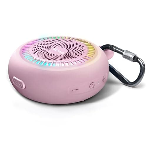 SOWO Small Waterproof Speaker Bluetooth Portable Wireless - Clip Speaker for Shower - Powerful Bass and Louder Volume - Colorful Lights and Lightweight for Travel,Kitchen,Pool - Pink - Image 1