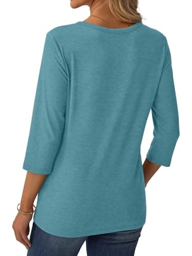 GKBK 3/4 Sleeve Womens Tops Fall Clothes Henley Casual Spring Summer Lightweight Basic Tunic Shirts Teal - Thumbnail 5