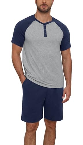 NITAGUT Men's 2 Piece Pajamas Set – Summer Short Sleeve Sleepwear & Loungewear Set with Pockets, Soft Lightweight Men's Pajama Sets, Navy Blue 2XL - Image 1