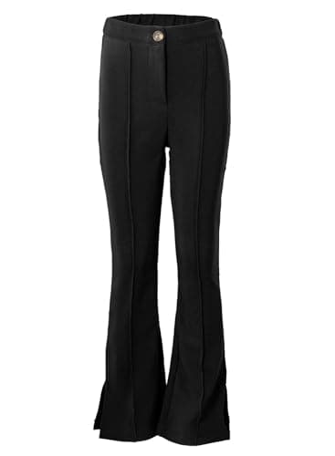 blibean Girls Uniform Pants Teen Girl Flare Dress Pant Little Kids Wide Leg Bell Bottoms Tween School High Waisted Elastic Clothes Junior Bootcut Pockets Slacks Size 6-7 Years Old Black - Image 1