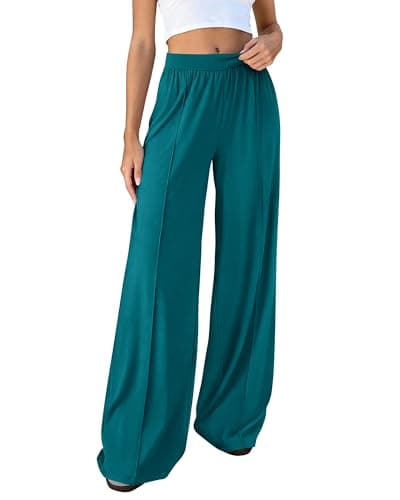 BTFBM Palazzo Pants for Women 2026 Spring Summer Casual Lounge Pants High Waist Flowy Trousers Baggy Wide Leg Pants(Lake Blue, Small) - Image 1