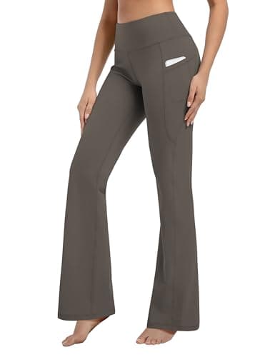 BUBBLELIME 35"/31"/33"/35"/37" Women's Bootcut Yoga Pants Tummy Control Flared with Side Pockets- Bootleg Side Pockets_OLIVEGRAY M_35" Inseam - Image 1