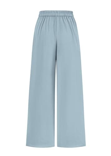 KIRUNDO Wide Leg Dress Pants for Women High Waisted Office Work Trousers Business Casual Slacks Button Flowy Palazzo Pant(Dusty Blue, X-Large) - Thumbnail 4