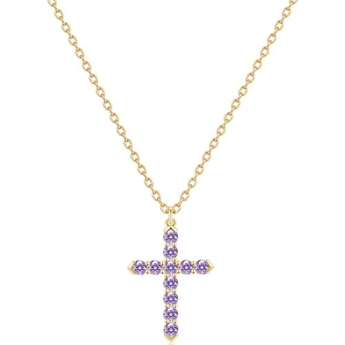 Helirose Cross Necklace for Women, 14K Gold Plated Gold Necklace for Women, Dainty Cross Pendant with Cubic Zirconia, Hypoallergenic Christian Religious Jewelry Gifts (Purple-Gold Plated) - Image 1