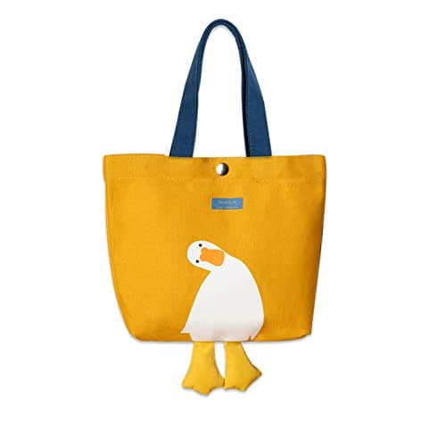 MEETPET Cute Canvas Tote Bag for Women, Reusable Cotton Cloth Bag for Lunch Grocery Shopping and Beach (Hand Carry Yellow Duck) - Image 1