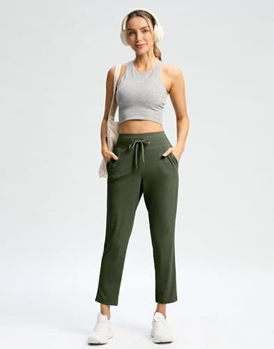 G Gradual Pants for Women High Waisted Golf Pants 2 Pockets 7/8 Ankle Sweatpants for Athletic Travel Casual Lounge Work, Army Green, X-Large - Thumbnail 3