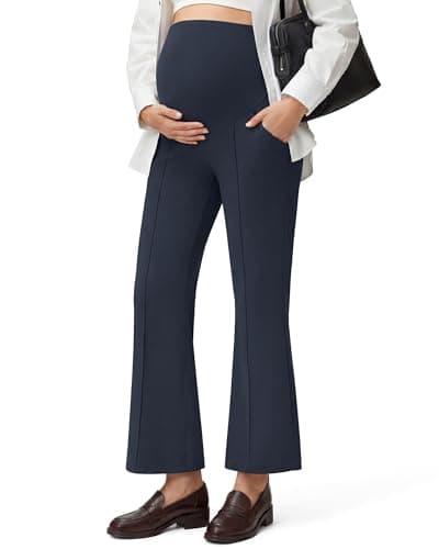 G4Free Maternity Pants for Women High Rise Ankle Over Bump Pregnancy Leggings with Pocket Dressy Casual Work Bootcut(Dark Navy,M,Tall) - Image 1