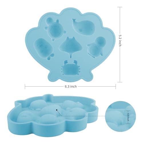 Fu Store Ice Cube Tray Shell Silicone Ice Cube Trays with Cute Marine Life Shapes Cubes Easy to Release Perfect for Freezer Home, Kitchen, Drinks, Cocktail, Coffee, Chocolate Mold (Blue) - Thumbnail 3