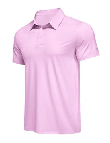 PINSPARK Mens Golf Shirts Moisture Wicking UPF 50 Polo Shirt Short Sleeve Quick Dry Golf Polos Casual Collared Shirt Men Pink - Image 1