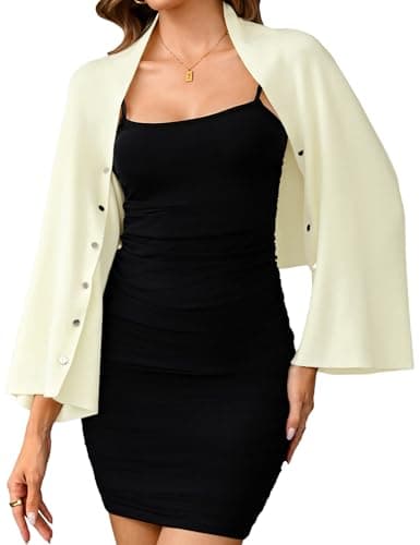 Totatuit Women's Cropped Cardigan Open Front Shurg Sweaters Y2K Knit Bolero Elegant Shawl and Wrap Beige - Image 1