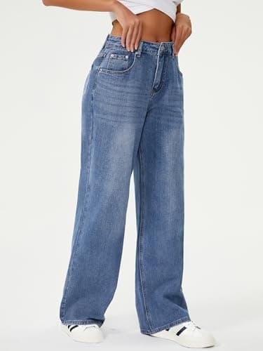 HDLTE Women’s Wide Leg Jeans Casual High Waisted Stretch Baggy Loose Denim Pants Ballad Blue, X-Large - Thumbnail 4