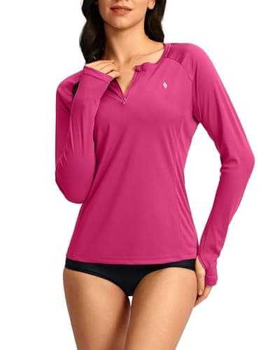 SANTINY Women's Rash Guard UPF50+ SPF Long Sleeve Swimsuits Top UV Sun Protection Swim Shirts for Woman with Zip (Rose_XL) - Image 1