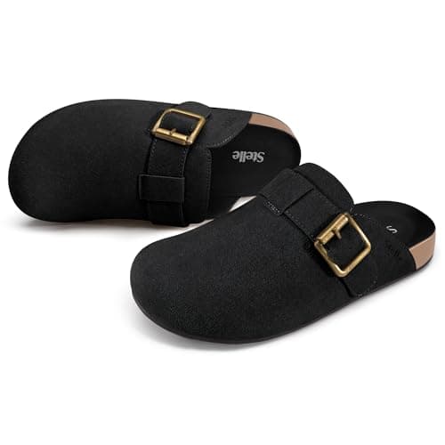Stelle Suede Clogs for Women Men Potato Shoes with Arch Support Leather Cork Footbed Mules Slip on Home Slippers(Black,8) - Image 1