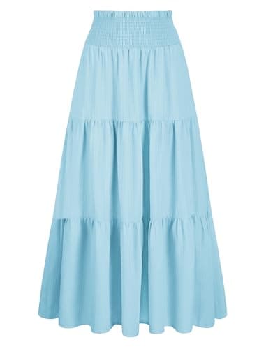 Arolina Skirts for Women Trendy Summer Flowy Maxi Skirt Smocked Tiered Layered Beach Long Skirt for Cruise Resort Wear M Light Blue - Image 1