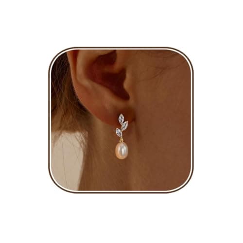 Wedding Earrings for Brides:Gold Pearl Dangle Drop Earrings Gold Jewelry - Image 1