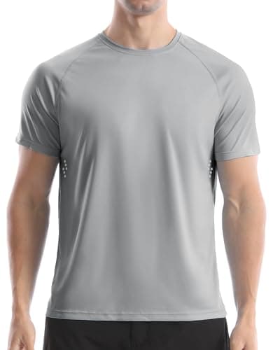 Men's UPF 50+ Swim Shirts, Sun Protection Short Sleeve Rash Guard, Quick Dry T-Shirt for Fishing and Surfing Light Gray - Image 1