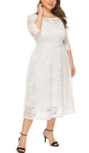 Eternatastic Womens Scooped Neckline Floral lace Top Plus Size Cocktail Party Midi Dress 4XL White - Thumbnail 6