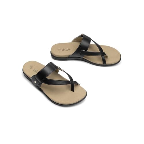 Rihero Orthopedic Sandals for Women Black Flip Flops with Arch Support Orthotic Comfortable Slip On Casual Walking Thong Slide Sandals Size 10 - Thumbnail 6