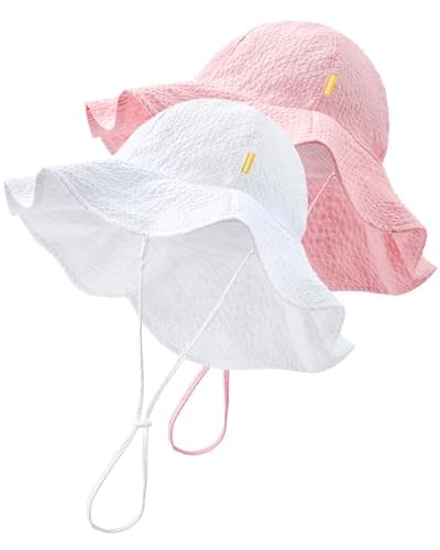 Baby Sun Hat Toddler Girl Beach Hat Adjustable Outdoor Summer Hat UPF 50+ Sun Protection Wide Brim Infant Kids (US, Age, 0 Months, 6 Months, Pink/White) - Image 1