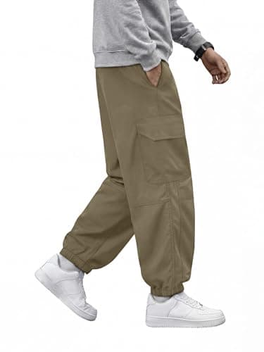 Crastimo Men Baggy Hiking Pants Elasticity Waist Drawstring Tapered Leg Jogging 4 Pockets Cozy Boy Sweatpants 2026 Spring Valentine Day Gift Khaki XL - Thumbnail 3