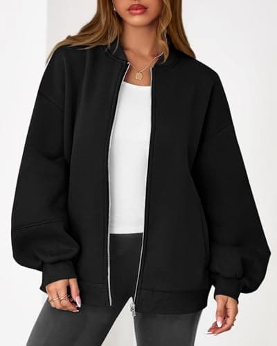 KIRUNDO Oversized Sweatshirt for Women Zip Up Bomber Jacket 2026 Fall Fashion Casual Long Sleeve Outerwear Winter Outfits(Black, X-Large) - Thumbnail 6
